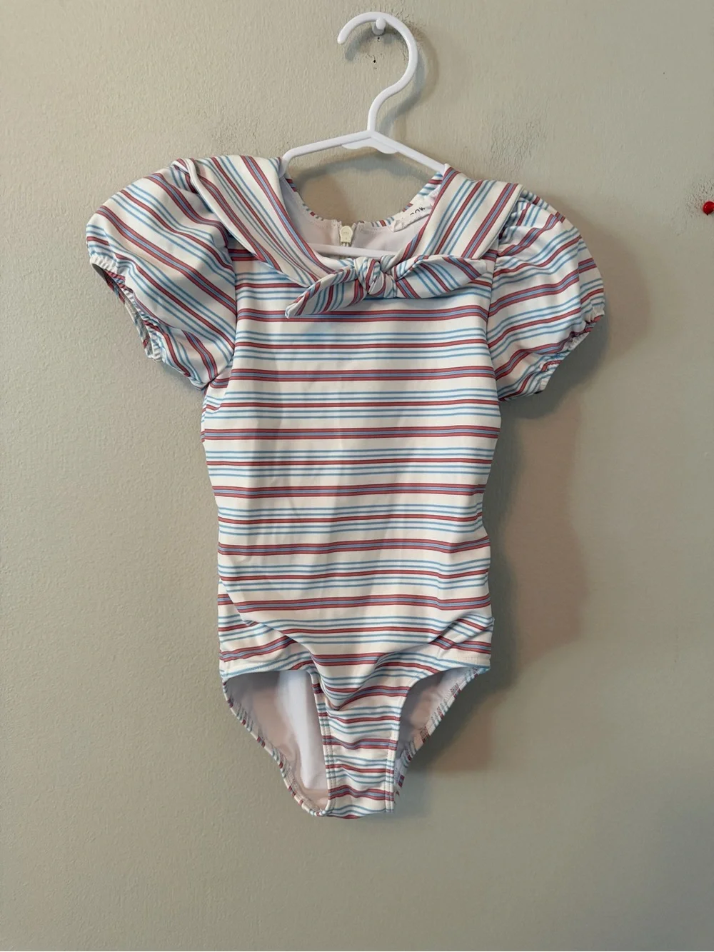 Minnow Striped One-Piece Swimsuit with Puff Sleeves